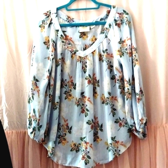Anthropologie Maeve Boswell Balloon Sleeve V neck Floral Tunic blouse Size 14 - Picture 2 of 9